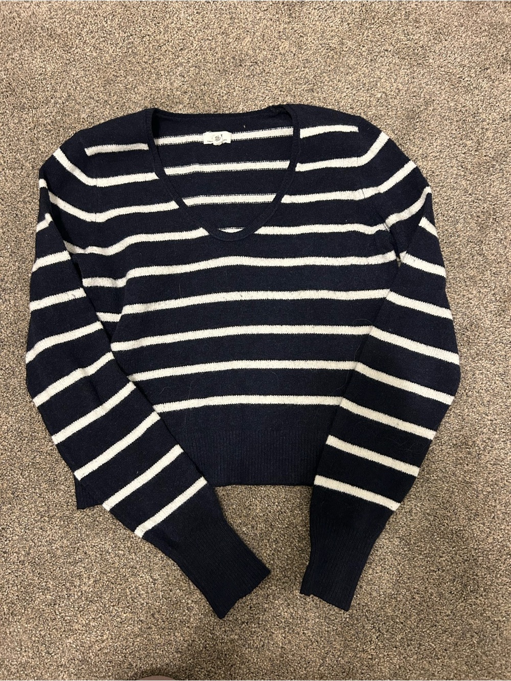 aerie Navy and White Striped V-Neck Sweater